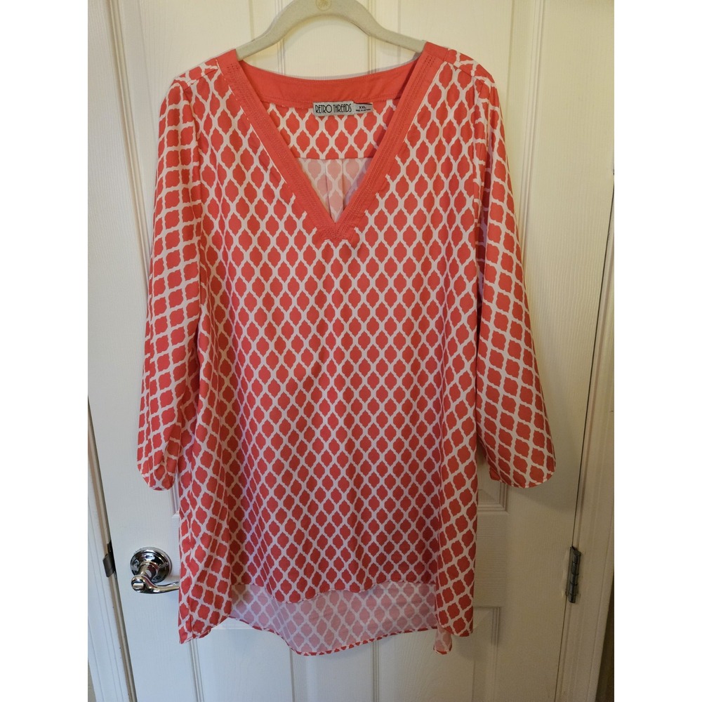 Retro Threads Pink and White 3/4 Sleeve Lightweight Tunic, EUC, XXL